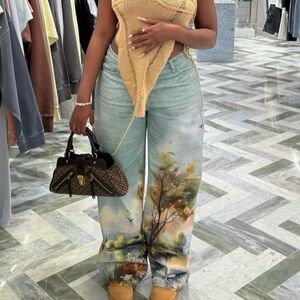 Scenic Print Wide-Leg Pants